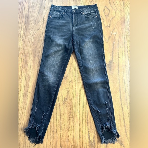 white birch Denim - White Birch Distressed Skinny Jeans Raw Hem Black Gray Size Small